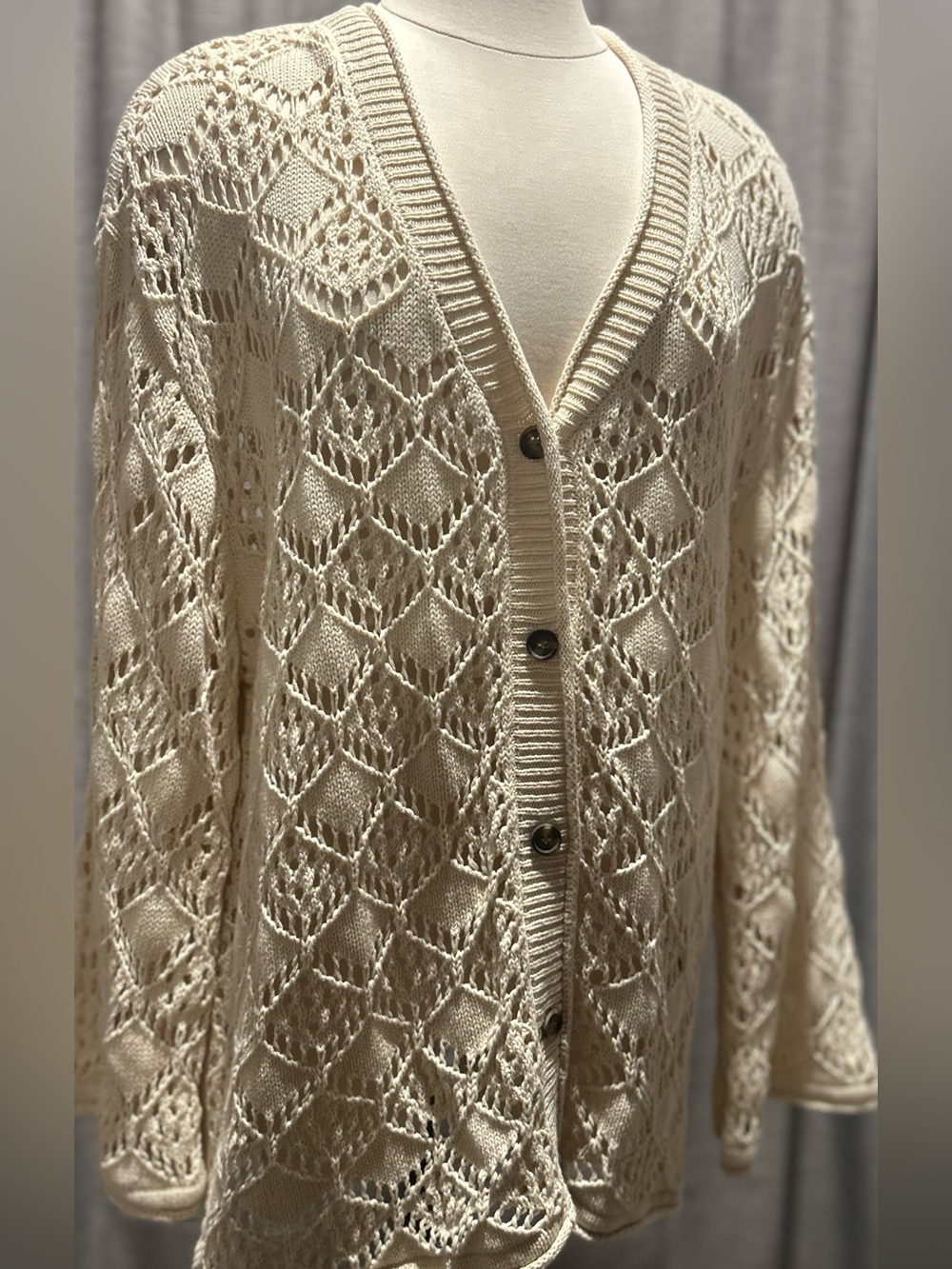Vince Camuto Cream Open-Knit Button-Front Cardigan
